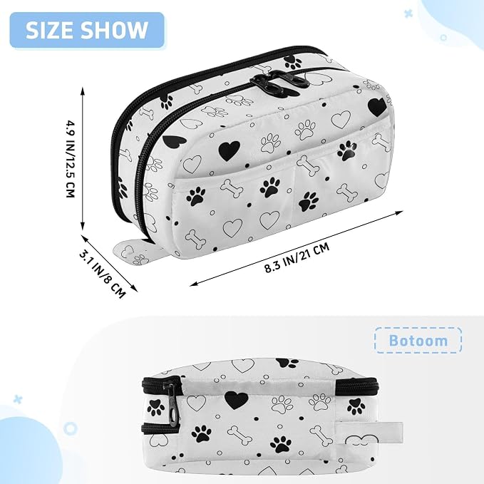 Pet Valentines Paw White print Large Capacity Pencil Case with Zipper Water Resistant Portable Organizer Pen Bag for Students Office School