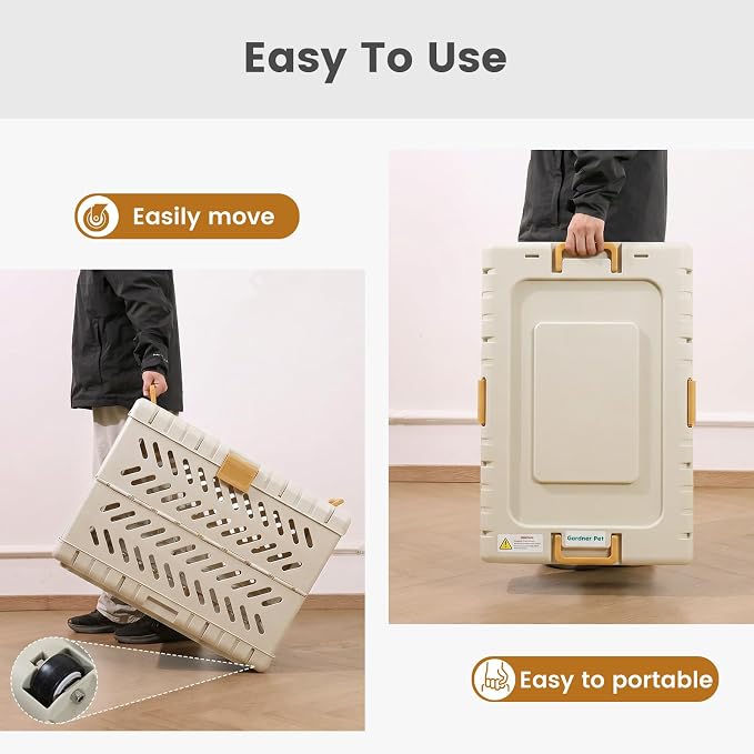 Collapsible Dog Crate for Large/Medium Dogs - 36" L Foldable Dog Cage No-Tool Assembly, Travel Dog Crate with 2 Wheels - Easy to Carry, Space-Saving, Indoor Outdoor Use, Cream, 36.4”L*22.84”W*25.8”H