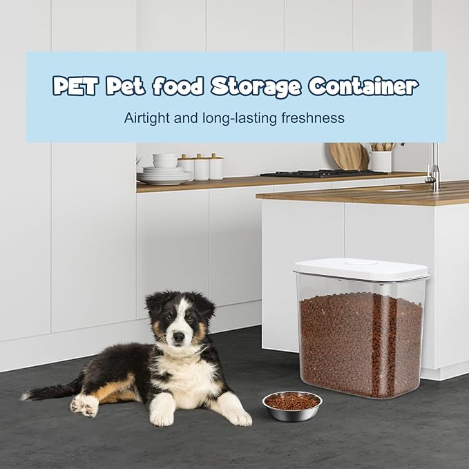 LEAWALK Airtight Rice Storage Container, Cereal Dry Food Flour and Sugar Bin, Dog Cat Food Dispenser with Measuring Cup, BPA Free Clear Plastic Kitchen (White, 12L-1pack)