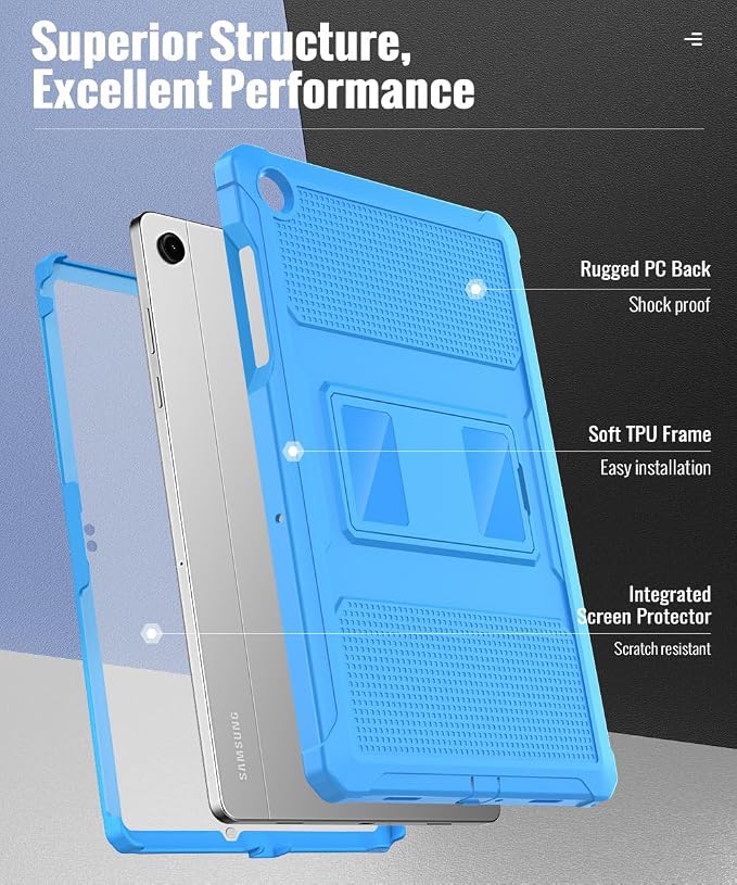 MoKo Shockproof Case Fit Samsung Galaxy Tab A11+ Plus/ A9+ 11 Inch | Full Body Rugged Stand Back Cover with Built-in Screen Protector for Galaxy Tab A11+/ A9+ Tablet, Blue Wave
