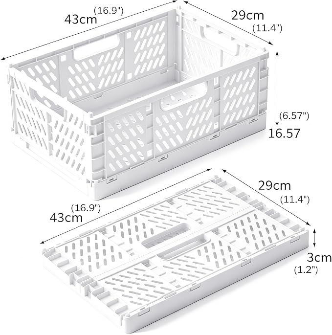 Tobeso-Nuoze 2 Pack Pastel Plastic Storage Baskets-20L Space-Saving Bins | Plastic Collapsible Storage Crates Foldable Plastic Crates for Storage Collapsible Crates for Organizing (White)