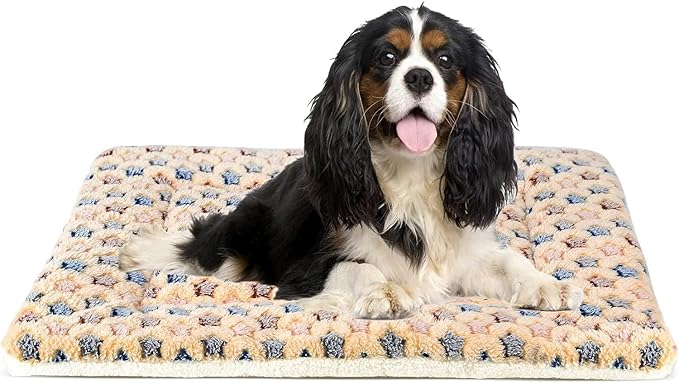 Mora Pets Dog Crate Pad Bed Ultra Soft Pet Mat Star Print Brown 29 x21 Inch | Washable Crate Mat for Small Medium Large Dogs, Reversible Fleece Dog Crate Kennel Mat Flat Cat Bed Liner