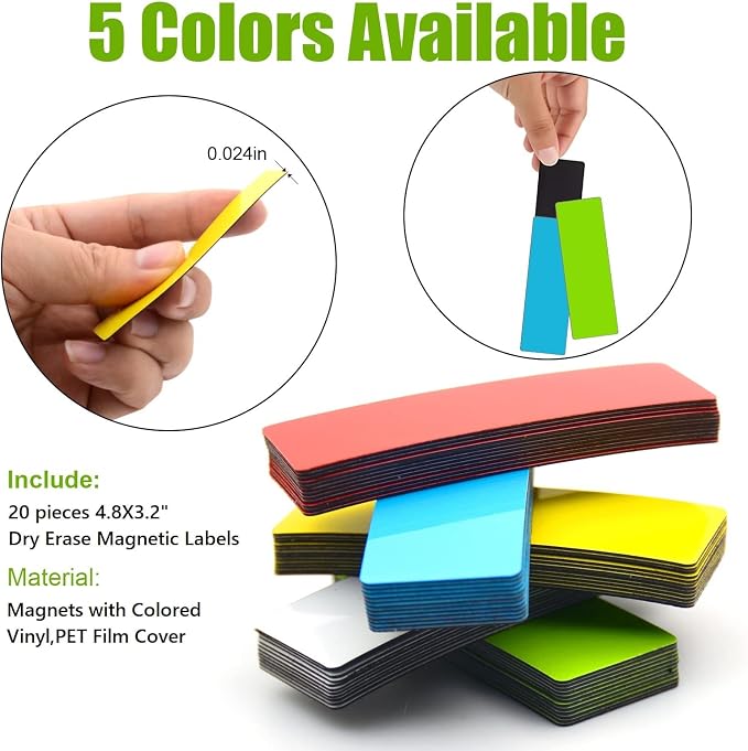 STTMGN Dry Erase Big Magnetic Labels (4.8x3.2,Pack of 20),Large Write On Magnets Name Plates Sticker,Waterproof/Reusable for Refrigerator&Lockers&Whiteboard&Cabinet(Green)