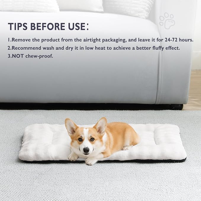 Dog Bed Mat Crate Pad for Medium Dogs, Cream White, 30"x 19" | Washable Soft Pet Sleeping Mat, Anti-Slip Kennel Pad with 3D Bubble Pattern