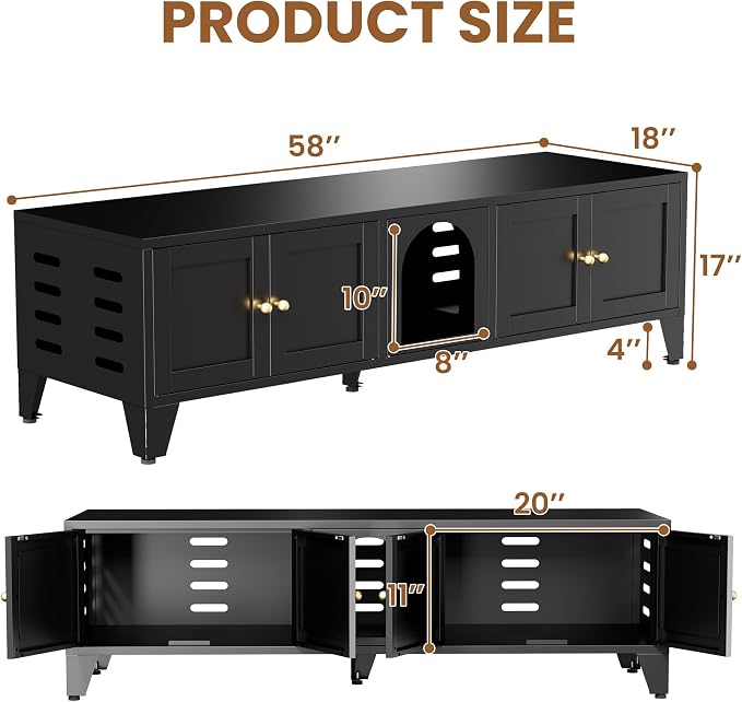 Cat Litter Box Enclosure for 2 Cats, 58" Long Metal Pet House Washroom Dog Proof Furniture, Double Hidden Little Box Cabinet, Living Room TV Stand Table, Indoor Cat House, Assembly Required