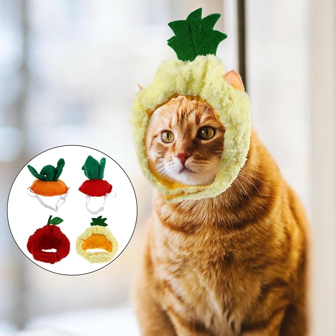 POPETPOP 4pcs Cute Pet Party Hat for Dogs and Cats, Fruit-Shaped Cloth Headwear with Fine Workmanship, Practical and Stylish Cosplay Accessory for Birthday and Festival Events