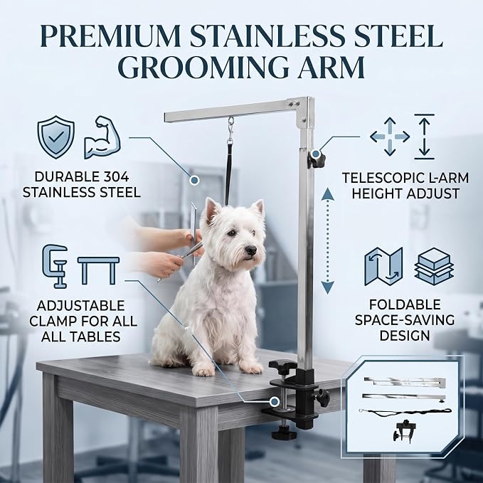 HEEPDD Dog Grooming Arm 304 Stainless Steel Adjustable Clamp
