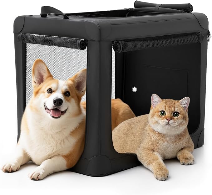 24 Inch Foldable Soft Dog Crate, Portable Travel Pet Carrier for Small Dogs, Airline Approved Dog Kennel with Washable Pad & Storage Bag, Indoor Outdoor Use (Up to 30 lbs, Black)