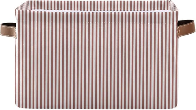 Brick Red White Stripes Storage Basket with Handles Collapsible Canvas Storage Bin Toy Decorative Basket Closet Organizer for Nursery Bedroom Home