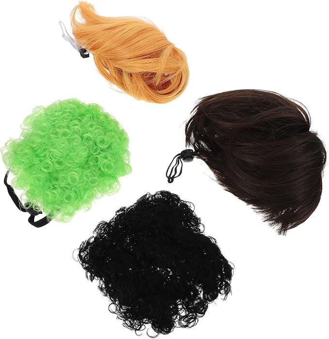 Artibetter 4pcs Funny Pet Wig for Cats and Dogs, Soft Material Role-Playing Costume Headgear with Adjustable Straps, Built-in Elastic Band, for Themed Photoshoots and Multiple Pet Cosplay
