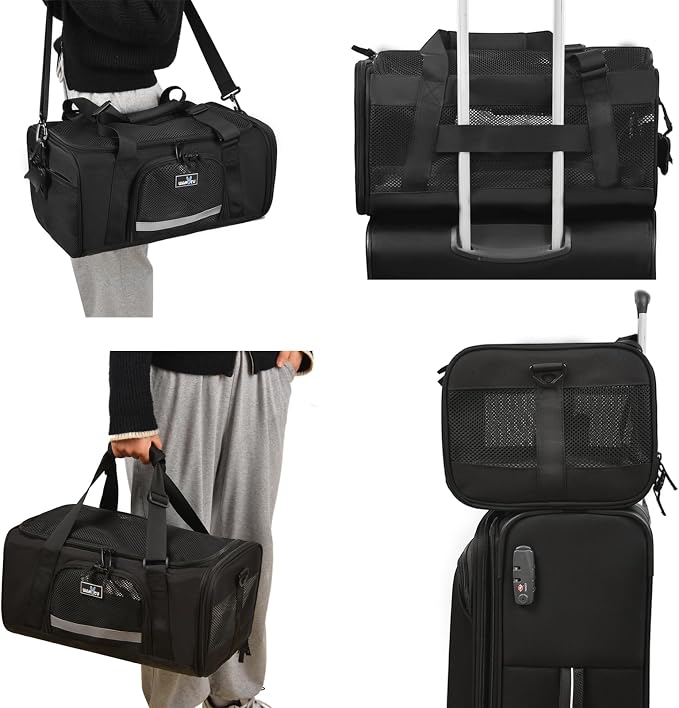 Wakytu Airline Approved Pet Carrier, Collapsible Cat Carrier, Expandable Dog Carrier, 900D High Density Oxford Cloth, Wear-Resisting, Anti Tearing, Safety Lock Zipper, Reflective Tape | 3 entrances & 5 vents, waterproof rip-stop, anti-escape locks, pad...