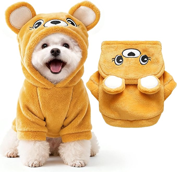 Dog Hoodie with Bear Ears Fleece Dog Sweater for Small Dogs French Bulldog Clothes Puppy Costume for Small Dogs XS Winter Clothes Cozy Pet Fleece for Cats