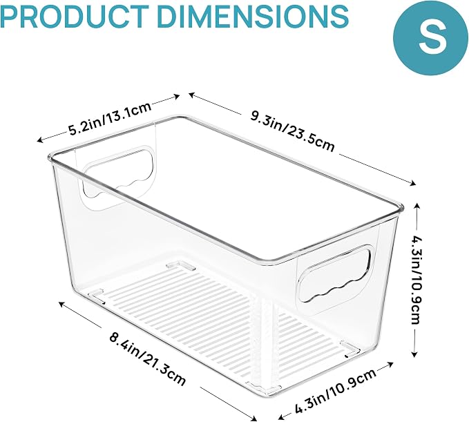 Vtopmart 12 Pack Clear Storage Bins, Pantry Storage Bins with Handle, Small