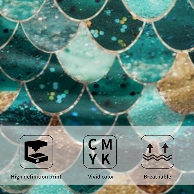 Giwawa Mermaid Hand Towels Set of 2, Teal Golden Fish Scale Turquoise Larger Towel, Summer Aqua Gold Brown Bath Tea Bar Fast Drying for Home Bathroom Kitchen Hotel Spa Decor Green Gold Mermaid
