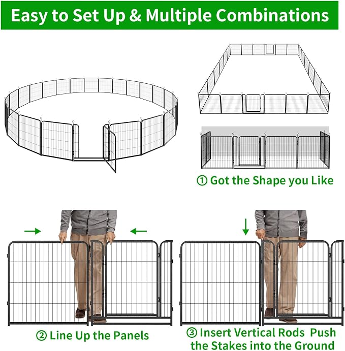 Kfvigoho Dog Playpen Outdoor Extra Wide 24 Panels Heavy Duty Dog Fence 32" | Anti-Rust Coating-Strengthened Dog Fence with Doors Portable for RV Camping Yard, Total 63FT, 316 Sq.ft, Snowy Black