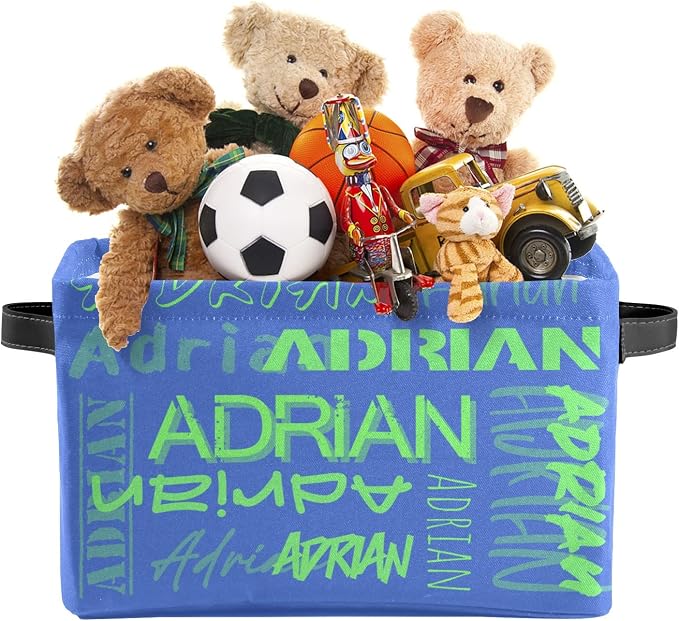 Personalized Storage Bins with Name Custom Kids Storage Basket Cubes Organizer with Handles for Organizing Boys and Girls Toys Shelf Closet Nursery Baskets Boxes, 1 Pack