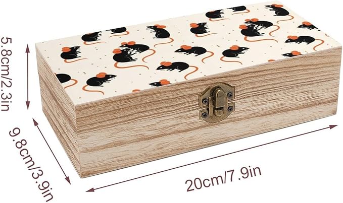 Wooden Keepsake Box for Memories Decorative Memory Boxes with Lid, Cute Rat | Gift Crafts Organizer, Wood Storage Container, Party Favor Decor, 9.2"x5.5"x3.9"
