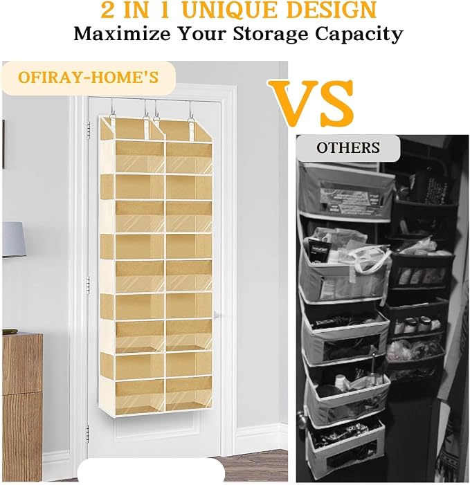 Over the Door Organizer 5 Tiers,Extra Large Behind Door Storage of 10 Compartments,80 lbs Weight Capacity Over the Door Storage, Door Hanging Organizer for Closet, Diaper Organizer, Camel