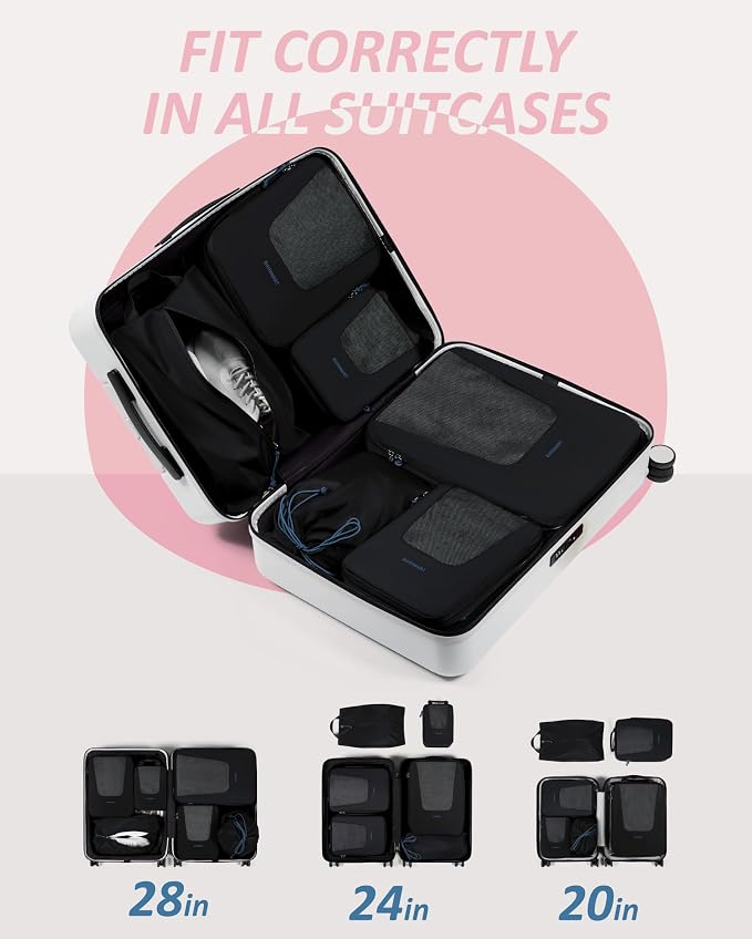 Bagsmart Compression Packing Cubes, Travel Bag Cruise Ship Essentials | Lightweight, Compressible Suitcase Organizer Set fit Standard Carry-On & Checked Luggage, 6 Set, 14 Set Washable Packing Bags