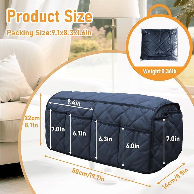 Armchair Caddy, Remote Control Holder for Recliners, Sofa Armrest Organizer, Non Slip Recliner Organizer, Couch Caddy with 14 Pockets Storage for TV Remote, Phone, Magazine (Blue)