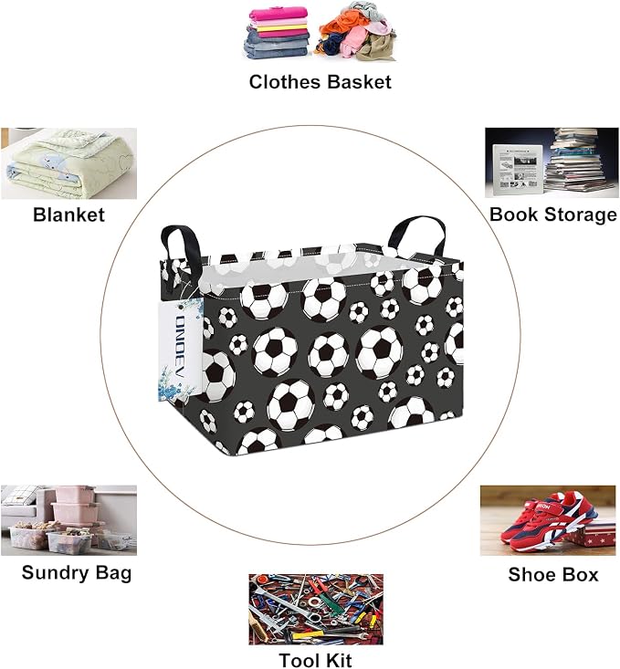Rectangular Soccer Ball Storage Bin,Closet Organizer Basket | Waterproof fabric, reinforced handles, foldable bin holds apparel, sports gear and belongings for teen‑boy bedrooms