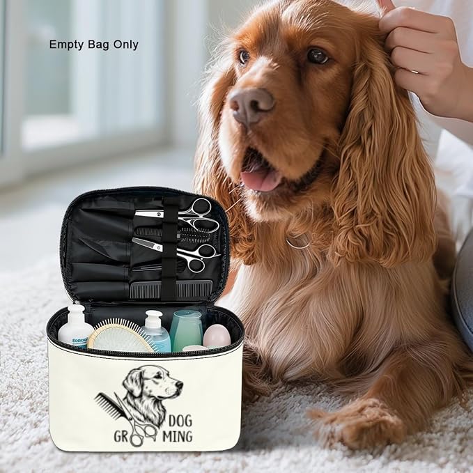 White Cosmetic Bag for Women Cute Dog Large Capacity Travel Makeup Bag Casual Make Up Case Organizer with Handle, Toiletries Accessories Brushes