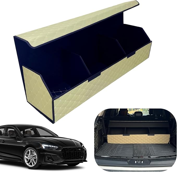 Car Trunk Organizer for For Audi S4 - Custom Fit,Easy Installation，Large Space Outdoor Trunk Organizer with Leather,Hook and Loop Fastener,4-Layer Cover,For Audi S4 2010-2016