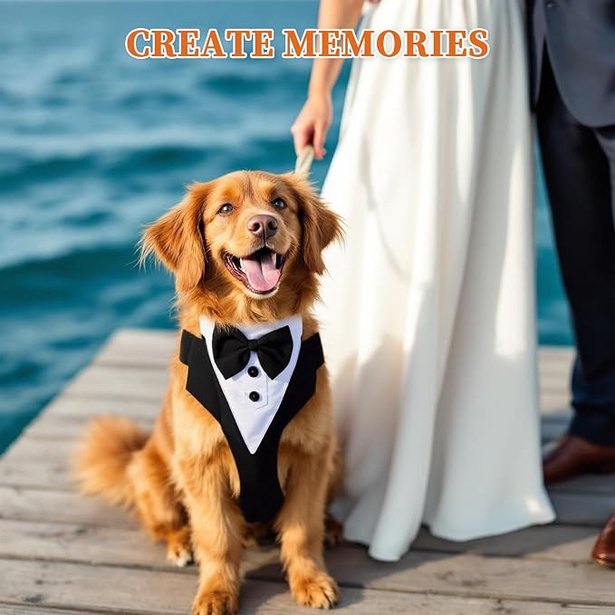 Dog Tuxedo for Wedding, Pet Tuxedo Suit with Bow Tie, Small | Pet Costumes for Small Dogs, Formal Party Attire for Halloween Christmas, Black White