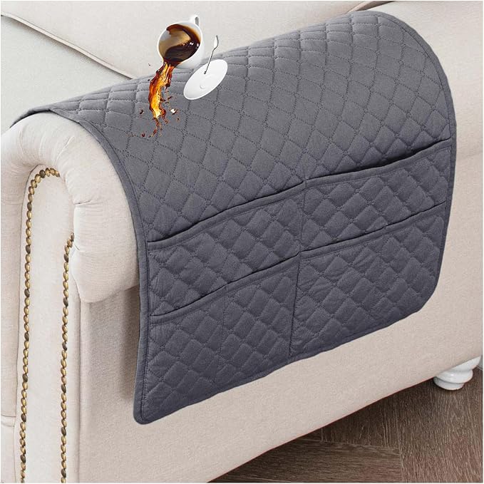 Large Polyester Armrest and Headrest Covers with 2 Pockets | Soft, smooth polyester resists daily wear nonslip silicone backing helps shield recliners and sofas from pet scratches