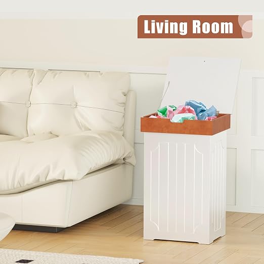 Function Home Trash Can Cabinet, 13 Gallon Kitchen Garbage Can, Wood Recycling Trash Bin, Freestanding Dog Proof Trash Can, Farmhouse Trash Cabinet with Lid for Home Kitchen Bathroom, White