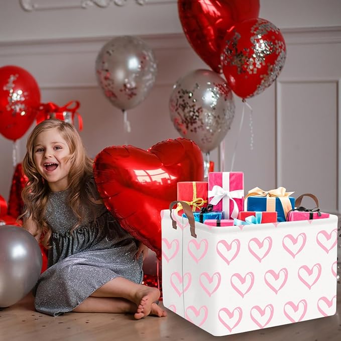 Collapsible Nursery Laundry Basket - Waterproof, Pink Heart Room Decor for Home
