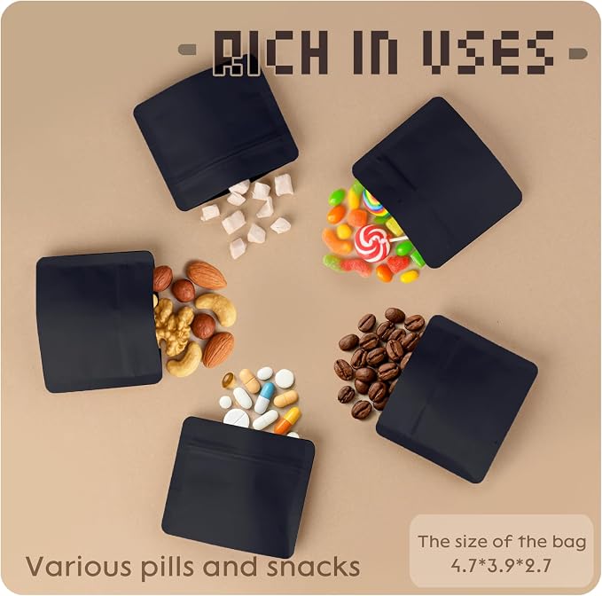 Reusable 7-Day Pill Pouch Set, Durable Multi-Purpose Travel-Sized Baggies, Light Blocking Medicine Bags with 166 Medicine Stickers, Silicone Storage, Clear, BPA Free(Black)