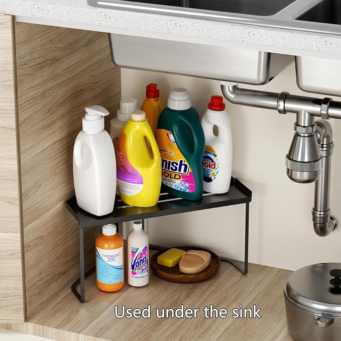 Stackable Metal Kitchen Cabinet Organizer,Kitchen Corner Shelf with Non-Slip Mat,Bathroom Organizer,Storage Shelf for Cabinet/Bathroom/Countertops/Utensils