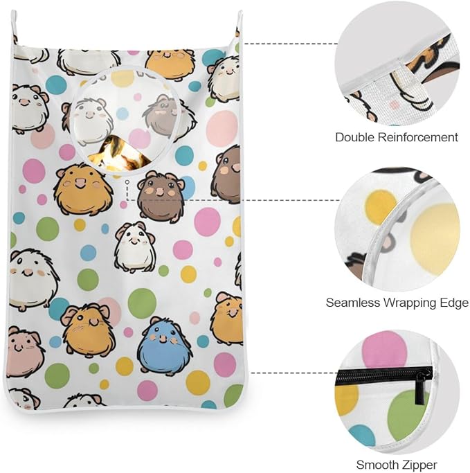 2PCS Hanging Laundry Hamper Bag Over the Door Laundry Hamper Wall Hamper Large Dirty Clothes Hamper with Stainless Steel Hooks 29.5x20Inch Color Guinea Pig Polka Dots
