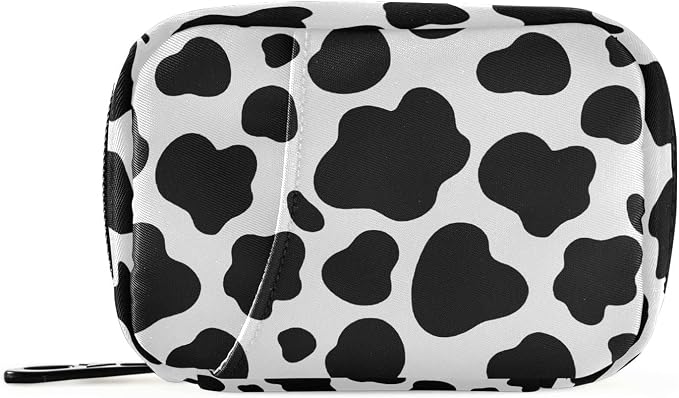 Cow Print Pill Case, Weekly Portable Pill Bag Container 7 Days Pill Box Organizer Vitamin Supplement Holder with Zipper for Travel Family Business