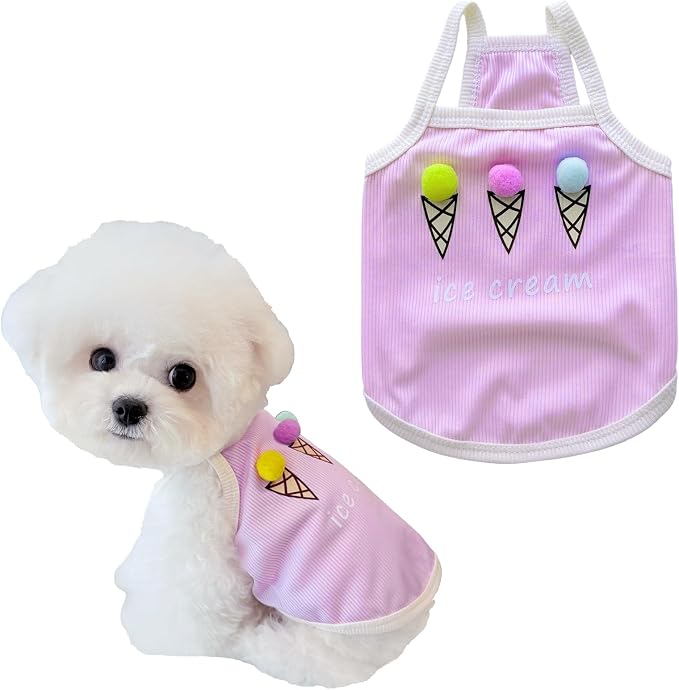 Spring & Summer Pet Clothes Tank Top - Ice Cream Pattern Breathable Tank top for Dogs & Cats, Cool Sleeveless Shirt for Teddy, Bichon & Small Breeds