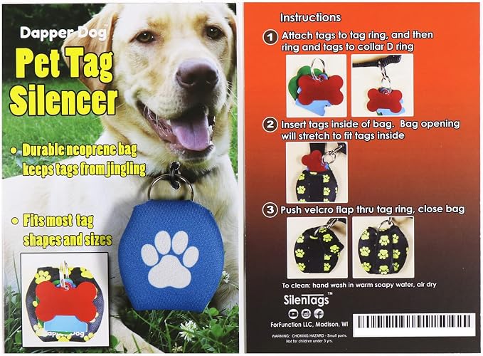 Dapper Dog - Dog Tag Silencer with Tag Ring (Blue with White Paw Print)