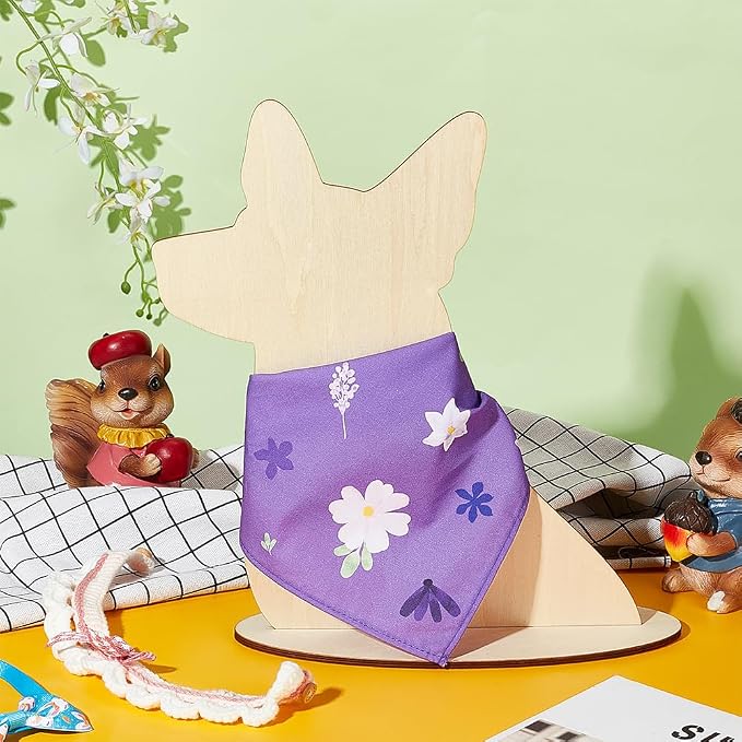 AHANDMAKER Dog Silhouette Display Stand, Wooden Pet Bib Scarf Bandana Display Holder for Pet Boutique Craft Show Photography Props Blank Dog Shape Mannequin Stand for Collar Bib Display Store Booth (11.8" Tall)