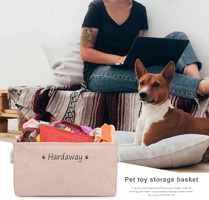 Personalized Dog Toy Storage Basket Bin, Customized Pet's Name Storage, Collapsible Organizer Box for Dog Toys, Clothing, Apparel & Accessories (Pink, S)