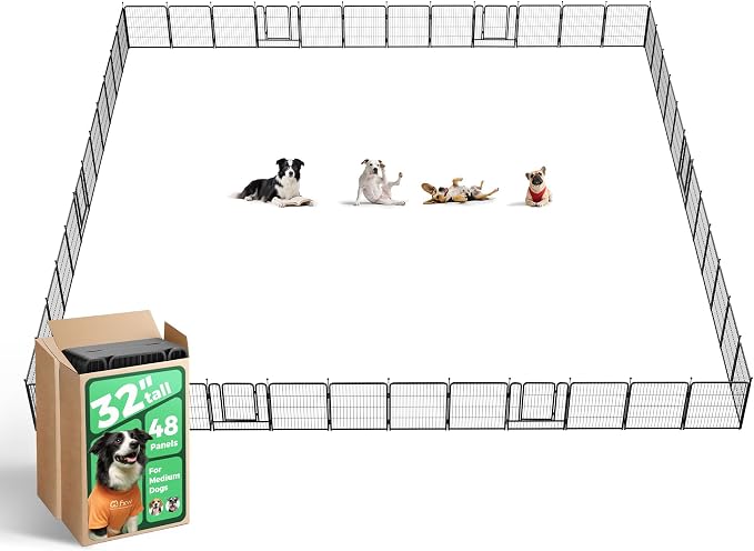 FXW Rollick Dog Playpen, Indoor, Yard & RV Camping, 32" H, 48 Panels | Easy setup, Heavy-duty, DIY layouts, for Small & Medium Dogs, Patented