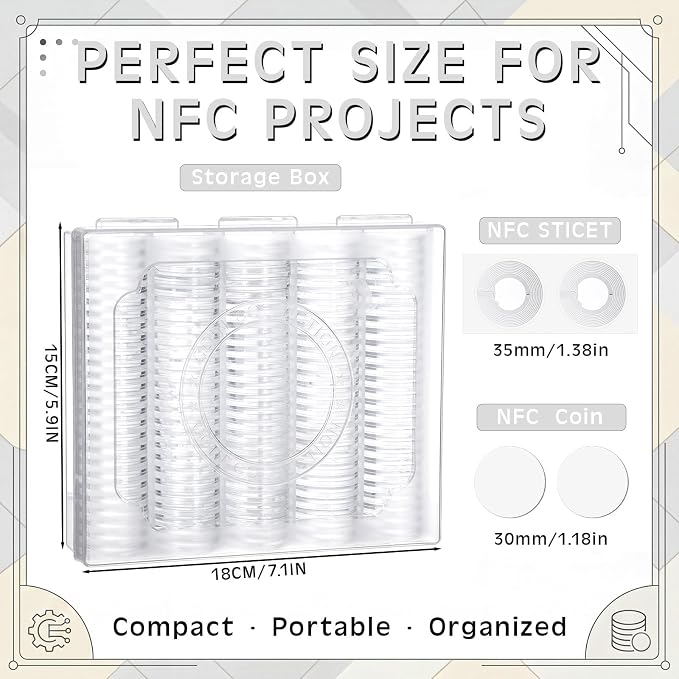 Novabright 391 Pcs Coin Collection Holder Case Set 30mm Coin Capsules and NFC Cards Wet Inlays with Storage Box, NFC Blank Cards Compatible with All NFC-Enabled Phones