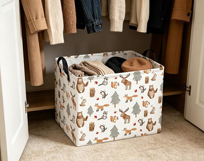Rectangular Valentines Basket for Women Girls Storage Bin Organizer Box Shelf Room Decor(Grey Animal)