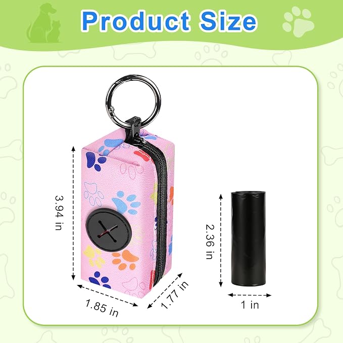 2pack Dog Poop Bag Holder with 2 Roll Bags Lightweight Zipper Dog Poop Bag Holders for Leashes Reusable Small Puppy Pet Waste Bags Dispenser Pouch with Clip Paw Pink/Purple