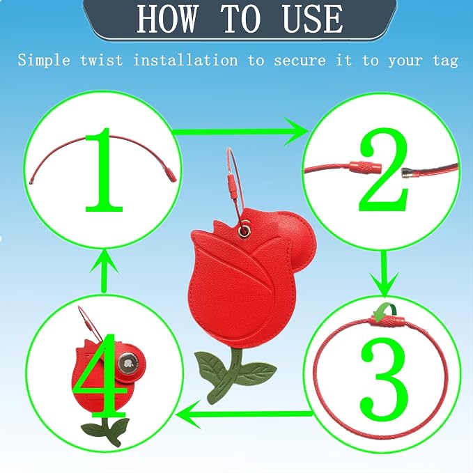 PU Leather Luggage Tag with Airtag Holder Case Set and Name ID Label | Hidden Compartment for AirTag Travel Suitcase Tracking Case with Stainless Steel Loop,Cute Fruit Plant Animals Styles,Rose
