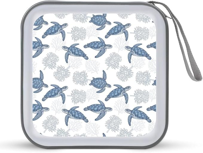 DVD Storage Binder for 40 Discs Sea Turtle Grass Natural Watercolor, Hard Shell Protective Wallet with Handle, Portable CD Organizer for Car Travel