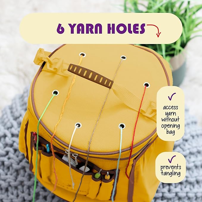 Hearth & Harbor Crochet Bag Organizer – Durable Knitting Bag, Yarn Organizer for Accessories and Supplies, Canvas Yarn Holder, Crochet Carrying Case with Accessories Pouch, Storage Organizer –Mustard