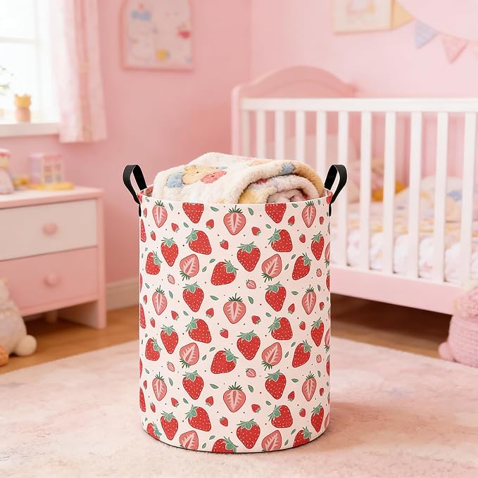 Strawberry Fabric Storage Bin Nursery Organizer Basket | Organizer Bin Dirty Clothes Collapsible Waterproof for College Dorms, Boys and Girls Bedroom,Bathroom