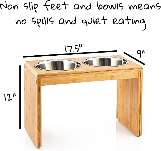 Pawfect Pets 12" Elevated Dog Pet Feeder- Large Raised Dog Bowl Stand- Includes 4 Stainless Steel Bowls (12 Inch)