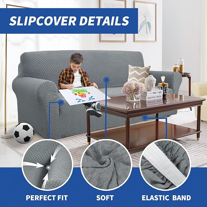YEMYHOM Couch Cover Latest Jacquard Design High Stretch Extra Large Sofa Covers Pet Dog Cat Proof Oversized Slipcover Non Slip Magic Elastic Furniture Protector (XL Sofa, Light Gray)