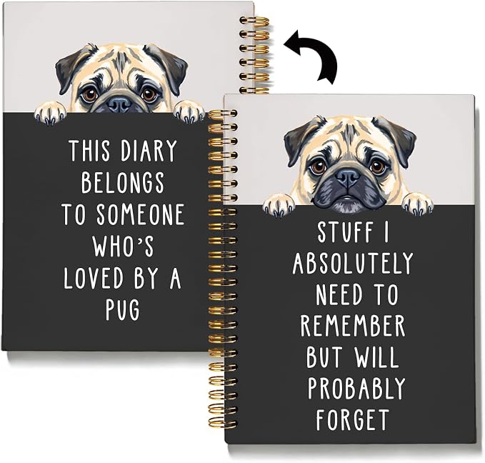 LIANGW Funny Pug Notebook Journal Gifts for Women & Men | Gifts for Pug Lovers Notebooks for Women, Funny Human Resources Gifts Journal for Coworkers, Spiral Notebook 5.5x8.3 Inch
